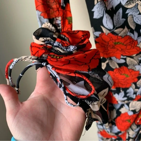 Diane Von Furstenburg single sleeve floral side tie ruched dress - Picture 5 of 9